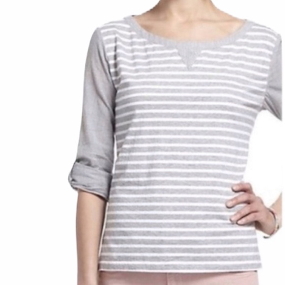 Anthropologie Postmark Gray  striped tab sleeve Size XS - Picture 1 of 9